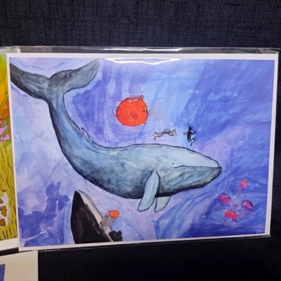 Set of 4 Watercolor Print Animal Themed Blank Greeting Cards W Envelopes - Picture 4 of 9